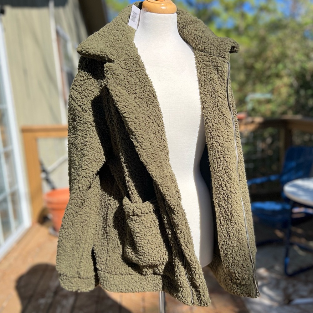 Prettygarden Olive Green Sherpa Cozy Fleece Zip Jacket | NWT | XL